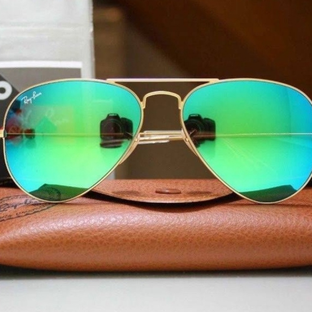 Gently Used Ray-ban Aviators Green Lens Gold Frame